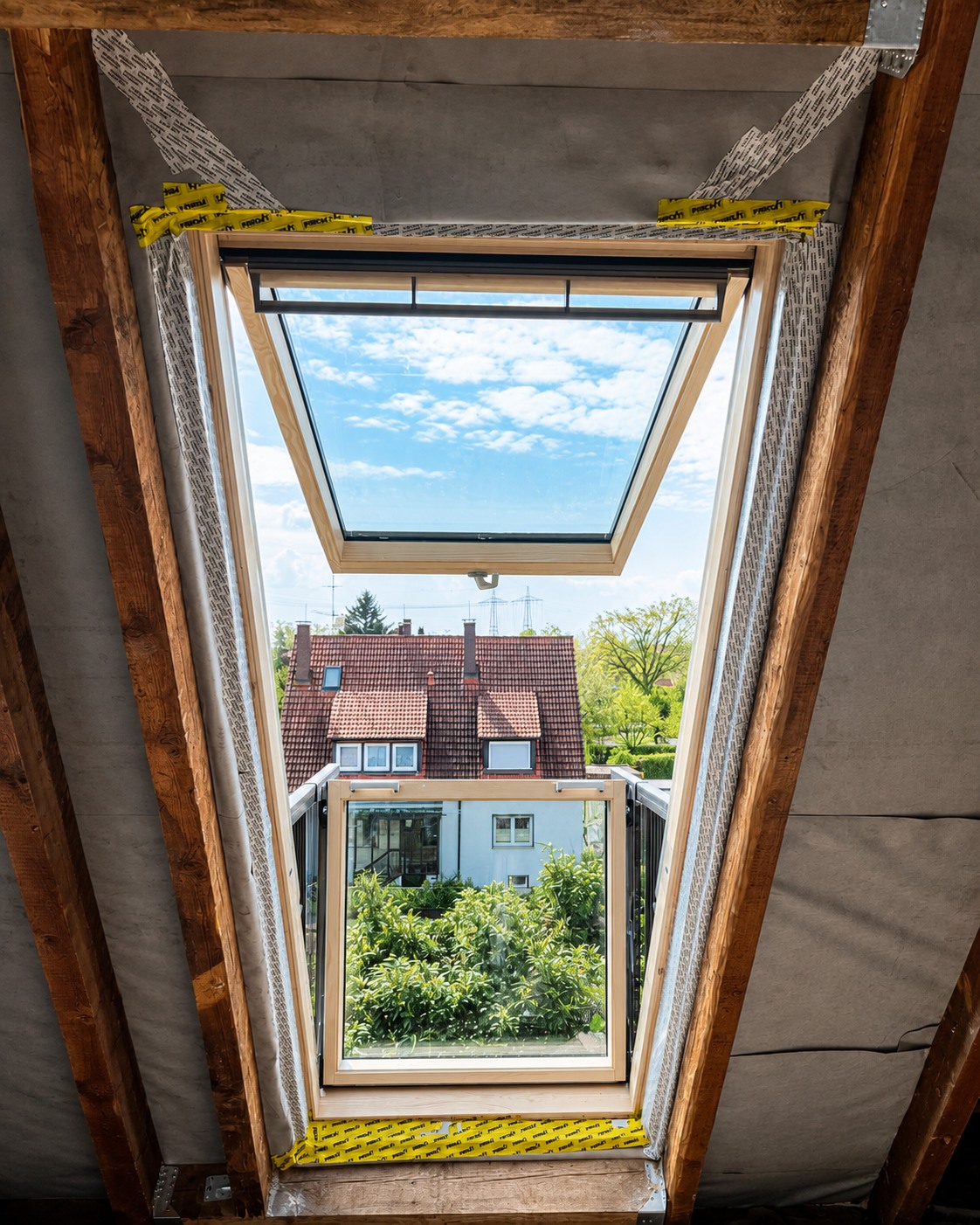 Dachfenster mit sauber eingefasstem Stehfalz-Metalldach